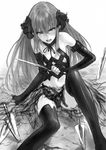  angry blush cybele_(lord_of_vermilion) greyscale hair_ornament long_hair lord_of_vermilion makimura_shunsuke monochrome sketch solo sweat thighhighs 