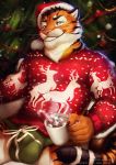  bulge candy cervine chocolate christmas christmas_tree clothing feline food hat holidays karnal male male/male mammal muscular pantherine sweater tiger tree underwear vertry 