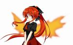  black_ribbon character_request fiery_wings highres original ponytail red_hair ribbon skirt solo 