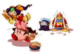  4boys angry bird blush_stickers broom candy cape chuchu_(kirby) copy_ability covering_eyes egg food gooey gryll_(kirby) halloween hat horns king_dedede kirby kirby_(series) konna-nani lollipop mask meta_knight multiple_boys no_humans prank running smell witch_hat 