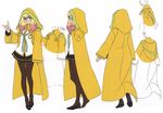  artist_request blazblue blazblue_phase_0 blonde_hair character_sheet fox_shadow_puppet glasses green_eyes hood multicolored_hair multiple_views official_art pantyhose pink_hair robe round_eyewear school_uniform skirt trinity_glassfield turnaround 