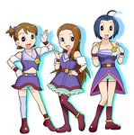  ahoge black_eyes blue_hair brown_hair fujiko_f_fujio_(style) futami_ami idolmaster idolmaster_(classic) long_hair midriff minase_iori miura_azusa multiple_girls navel palace_of_dragon_(idolmaster) parody ryuuguu_komachi short_hair style_parody ueyama_michirou 