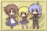  2girls ayasaki_hayate blonde_hair blue_hair brown_hair butler chibi folded_ponytail fushigi_ebi hayate_no_gotoku! long_hair maid maria_(hayate_no_gotoku!) multiple_girls sanzen'in_nagi tea_set twintails 