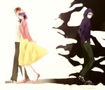  2boys casual closed_eyes emiya_shirou fate/stay_night fate/zero fate_(series) hair_ribbon highres hood hoodie matou_kariya matou_sakura multiple_boys mumin orange_hair purple_hair ribbon short_hair smile time_paradox walking white_hair 