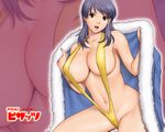  action_pizazz blue_hair breasts cleavage coat earrings jewelry large_breasts saigadou slingshot_swimsuit solo swimsuit wallpaper zoom_layer 