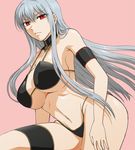  armlet armpits bikini breasts choker curvy kenji_t1710 large_breasts long_hair navel red_eyes selvaria_bles senjou_no_valkyria silver_hair solo swimsuit thigh_strap thong_bikini underboob 