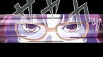  bespectacled food glasses mahou_shoujo_madoka_magica persona persona_4 persona_eyes pocky purple_hair red_eyes sakura_kyouko solo yume_shokunin 