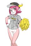  baseball blush bottomless buffalo_bell horns mascot nbo orix_buffaloes pink_eyes pink_hair pom-pom pom_poms pussy tail 