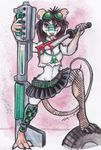  biohazard blood clothed clothing eyewear female goggles gun knife licking looking_at_viewer mammal mouse piercing ranged_weapon red_eyes rodent shiverz skimpy skirt solo tongue tongue_out weapon 