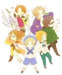  &gt;_&lt; 6+boys =_= \o/ ahoge alternate_hair_color ankle_boots arm_up arms_up asymmetrical_hair axis_powers_hetalia bandaid bangs beret black_hair blonde_hair blue_eyes blush boots bow bowtie braid brown_hair chibi child closed_eyes dread eyebrows fingerless_gloves flip-flops flower gloves green_eyes hair_flower hair_ornament hand_on_forehead hand_on_hip hand_on_own_neck hat heart hutt_river_(hetalia) jacket jacket_on_shoulders kugelmugel_(hetalia) ladonia_(hetalia) long_sleeves looking_back looking_up middle_finger mole molossia_(hetalia) morisu_(moriss-oican) multiple_boys neckerchief o3o one_eye_closed open_mouth outstretched_arms pants pantyhose pencil pins principality_of_seborga_(hetalia) principality_of_wy_(hetalia) sailor_collar sailor_hat sandals sash scar sealand_(hetalia) shaded_face shirt short_hair shorts side_ponytail silver_hair simple_background smile sparkle standing standing_on_one_leg striped striped_shirt sunglasses sweat swept_bangs teeth thick_eyebrows tongue tongue_out twin_braids white_background yellow_eyes yellow_legwear 