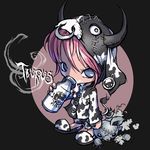  blue_eyes bottle child costume cow drinking horns milk personification pink_hair scar stitches stuffed_animal stuffed_toy taurus ume_(illegal_bible) zodiac 