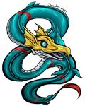  ambiguous_gender blue blue_eyes brittlebear digimon dragon red scalie seadramon snake solo stripes tail teeth tongue yellow 