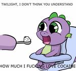  bad_parenting cocaine dragon drugs english_text equine female friendship_is_magic green_eyes high_chair hooves horse male mammal my_little_pony pony purple_body scalie spike_(mlp) spoon spoon_feeding text twilight_sparkle_(mlp) unknown_artist young 