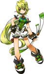  bare_legs bow_(weapon) combat_ranger_(elsword) elsword full_body gloves green_eyes green_hair long_hair no_nose official_art pointy_ears rena_(elsword) ress shoes shorts smile solo weapon white_background 
