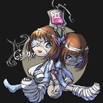  bandage bandages blue_eyes brown_hair cast copyright_request gemini hand_holdig hand_holding happy ii iv_unit personification sad siblings sister twins ume_(illegal_bible) zodiac 