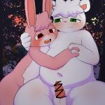  2018 anthro censored duo lagomorph male mammal mixeeeel open_mouth overweight overweight_male penis rabbit ursine 