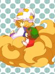  animal_ears cat_ears chen child fox_tail hat multiple_girls multiple_tails smile tail tail_hug touhou ume_ume yakumo_ran 