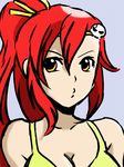  bangs bare_shoulders bikini_top breasts cleavage drawfag hair_ornament imageboard_colors long_hair medium_breasts ponytail red_hair skull_hair_ornament solo tengen_toppa_gurren_lagann upper_body yellow_eyes yoko_littner 