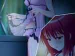  1girl blush breasts character_request desk fruitsjam game_cg indoors kasukabe_nao lingerie long_hair masturbation mugen_kairou ona-ken! open_mouth panties pussy_juice red_eyes red_hair solo source_request table_sex tablesex underwear wet_panties 