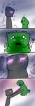  absurdres creeper enderman glowing glowing_eyes highres minecraft scared size_difference 