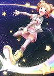  7zu7 green_eyes idol idolmaster idolmaster_(classic) open_mouth rainbow short_hair smile solo star takatsuki_yayoi twintails universe 