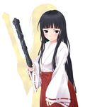  bangs black_eyes black_hair blunt_bangs electricity himegami_aisa japanese_clothes light_smile long_hair long_sleeves miko shin_(highest1192) simple_background solo standing to_aru_majutsu_no_index truncheon 