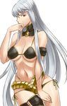  arm_up bare_shoulders bikini black_bikini breasts cleavage covered_nipples gus_(clarkii) hips large_breasts long_hair lowleg lowleg_bikini red_eyes selvaria_bles senjou_no_valkyria side-tie_bikini silver_hair solo swimsuit very_long_hair wide_hips 