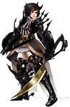  armor bad_id bad_pixiv_id black_eyes black_hair demon_girl dress h@ruichi horns pixiv_fantasia shield solo sword weapon 