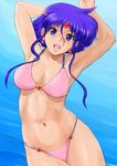  armpits bikini face purple_eyes purple_hair short_hair shu-z solo super_robot_wars super_robot_wars_the_lord_of_elemental swimsuit tiara xenia_grania_bilseia 