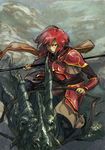  armor colmack dragon fire_emblem fire_emblem:_monshou_no_nazo minerva_(fire_emblem) polearm red_armor red_eyes red_hair weapon 