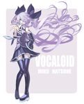  absurdres bad_id bad_pixiv_id blue_eyes boots detached_sleeves hair_over_one_eye hand_on_hip hatsune_miku highres kansou_samehada long_hair musical_note necktie open_mouth pigeon-toed purple_hair skirt solo thigh_boots thighhighs twintails very_long_hair vocaloid 
