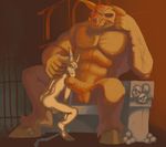  abs anthro balls baron_of_hell biceps big_muscles big_penis birdy_(artist) caprine chain demon doom dungeon erection fur gay goat hell hooves horn male mammal muscles nipples nude orange_fur pecs penis red red_eyes shackles sitting size_difference skull slave throne 