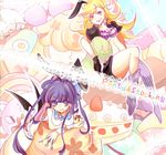  animal_ears artist_request blonde_hair brief_(psg) bunny_ears cake character_name chuck_(psg) eyelashes food food_on_face garterbelt_(psg) lace multicolored_hair multiple_girls panty_&amp;_stocking_with_garterbelt panty_(psg) stocking_(psg) two-tone_hair 