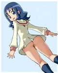  ass blue_eyes blue_hair from_behind from_below heartcatch_precure! isu kneepits kurumi_erika lowres myoudou_gakuen_middle_school_uniform no_panties oekaki precure school_uniform simple_background solo upskirt 