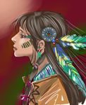  black_hair dark_skin earrings feathers headdress jewelry long_hair native_american native_american_headdress paint squaw 