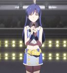  audience belt blue_hair brown_eyes female highres idolmaster kisaragi_chihaya microphone performance skirt solo stage standing the_idolm@ster 