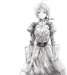  ahoge armor armored_dress artoria_pendragon_(all) bad_id bad_pixiv_id dress fate/stay_night fate_(series) faulds gauntlets hair_ribbon monochrome nor_(reader13) puffy_sleeves ribbon saber solo 