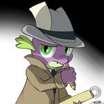  dragon friendship_is_magic green_eyes investigator male my_little_pony necktie note_pad over_coat pencil purple_body scalie solo spike_(mlp) 
