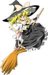  blonde_hair bow braid broom broom_riding capelet futoshi_(fishhouse) hair_bow hat kirisame_marisa sidesaddle simple_background solo touhou white_background witch_hat yellow_eyes 