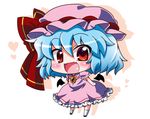  :d bad_id bad_pixiv_id bat_wings blue_hair blush bow brooch chibi detached_wings dress fang hat hat_bow hat_ribbon heart jewelry mini_wings noai_nioshi open_mouth pendant pink_dress red_eyes remilia_scarlet ribbon short_hair smile solo touhou wings 
