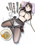  1girl artist_request bdsm blush bondage bound breasts brown_hair collar cuffs enema feet female gag gloves handcuffs harness large_breasts leash pantyhose racco_(pixiv) racco_(racco319) solo stockings sweat tied tied_up 