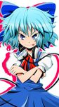  :p blue_eyes blue_hair bow cirno crossed_arms fairy futoshi_(fishhouse) hair_bow headphones ribbon short_hair smile solo tongue tongue_out touhou 