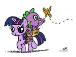  baby basket big_eyes butterfly cutie_mark dragon equine female feral friendship_is_magic green_eyes hair horn horse insect male mammal my_little_pony pony purple_body purple_eyes scalie spike_(mlp) spines tail twilight_sparkle_(mlp) two_tone_hair unicorn young 