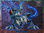  armor black blue claws digimon dragon electricity horn lighdramon male meghan_hup open_mouth raidramon solo tail teeth tongue 