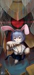  absurdres animal_ears ayanami_rei blue_hair breasts bunny_ears cat_paws cleavage covered_nipples eva_00 highres medium_breasts neon_genesis_evangelion paw_pose paws red_eyes school_uniform see-through shuizhanglang signature solo water 