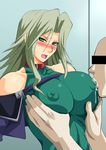  banpresto blush breasts green_hair highres lamia_loveless large_breasts lime_(purple_haze) purple_haze super_robot_wars 