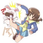  braid brown_eyes brown_hair bunny empty_eyes ichijou ki_(adotadot) kicking mesousa momotsuki_gakuen_school_uniform motion_blur pani_poni_dash! panties pantyshot sailor_collar school_uniform skirt solo underwear yellow_sailor_collar 