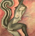  avoiding_drawing_hands breasts female mammal nipples nude pinup pose seskata skunk solo 