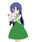  :&lt; blue_hair carrying cat cat_focus charle_(fairy_tail) dress fairy_tail hug jitome long_hair onatasan smile wendy_marvell 