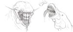  creature eyeless milkbone monster plain_background saliva slug_(artist) string teeth tongue unknown_species white_background 